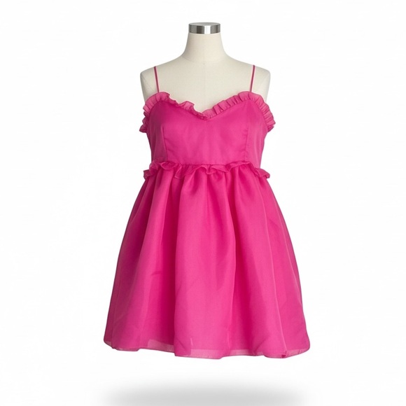 Selkie Sz 5X The Cali Rosebud Babydoll Organza Dress Hot Pink - Picture 2 of 14
